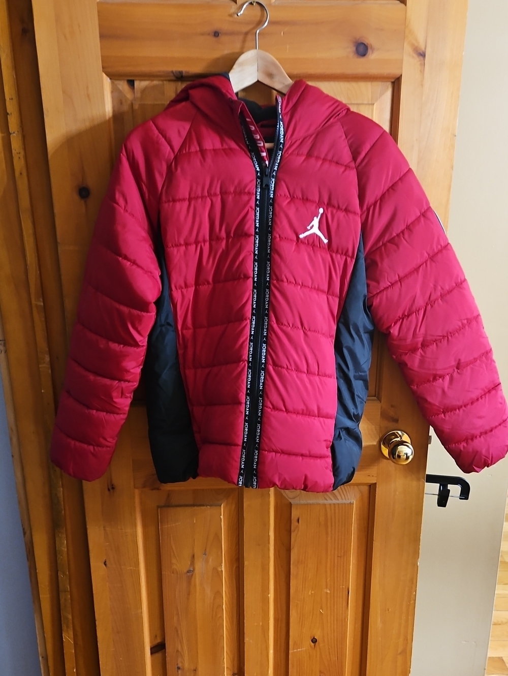 Jordan Red and Black Kids Hooded Puffer Jacket